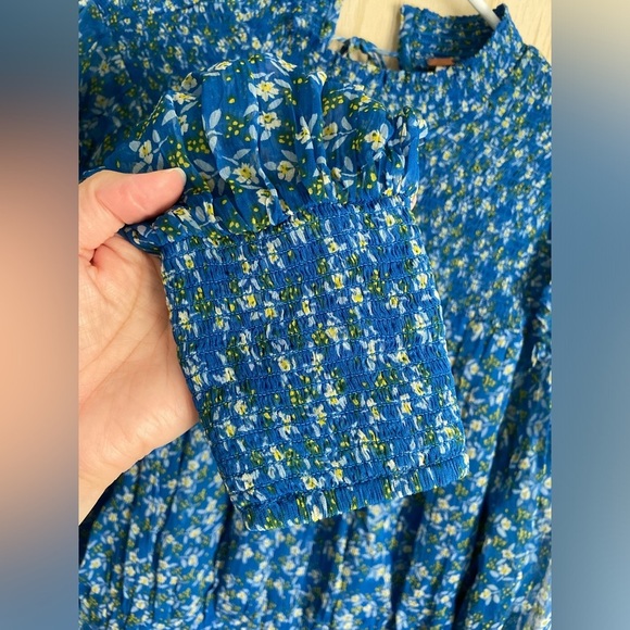 FREE PEOPLE ROMA FLORAL-PRINTED Blue BLOUSE TOP Sz Medium - Picture 4 of 14